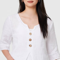 Button Detail 3/4 Sleeve Relaxed Blouse