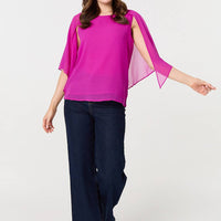 Semi Sheer Cut Out 3/4 Sleeve Blouse