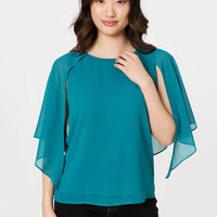 Semi Sheer Cut Out 3/4 Sleeve Blouse
