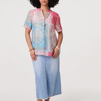 Patchwork Print Short Sleeve Blouse