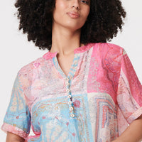Patchwork Print Short Sleeve Blouse
