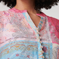 Patchwork Print Short Sleeve Blouse