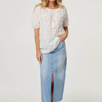 Floral Embroidered Bardot Neck Top