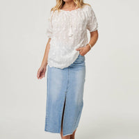 Floral Embroidered Bardot Neck Top