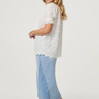 Floral Embroidered Bardot Neck Top
