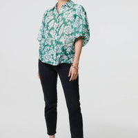 Floral Print 1/2 Puff Sleeve Shirt