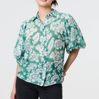 Floral Print 1/2 Puff Sleeve Shirt