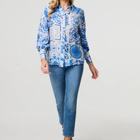 Mosaic Print Puff Sleeve Shirt