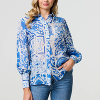 Mosaic Print Puff Sleeve Shirt