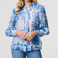Mosaic Print Puff Sleeve Shirt