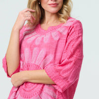 Floral Diamante Stud 3/4 Sleeve Knit Top