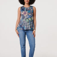 Paisley Sleeveless Round Neck Top