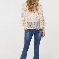 Semi Sheer Crochet 3/4 Sleeve Crop Top