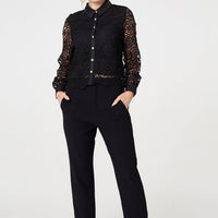 Lace Layer Sheer Sleeve Cropped Shirt