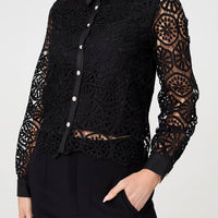 Lace Layer Sheer Sleeve Cropped Shirt