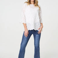 Embroidered Texture 3/4 Sleeve Blouse