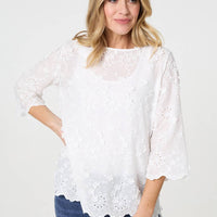 Embroidered Texture 3/4 Sleeve Blouse
