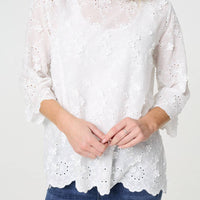 Embroidered Texture 3/4 Sleeve Blouse