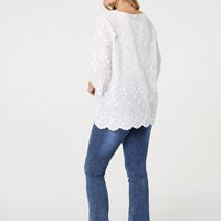 Embroidered Texture 3/4 Sleeve Blouse