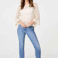 Crochet Lace 3/4 Sleeve Top