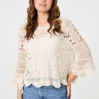 Crochet Lace 3/4 Sleeve Top