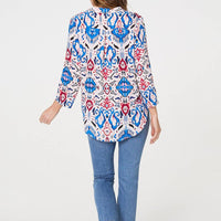Ikat Print 3/4 Sleeve V-Neck Blouse