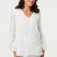Lace Embellished V-Neck Long Sleeve Top