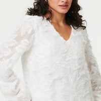 Lace Embellished V-Neck Long Sleeve Top