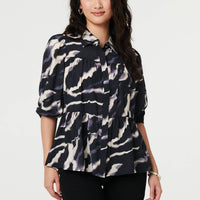 Marble Print 3/4 Sleeve Ruched Blouse