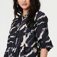 Marble Print 3/4 Sleeve Ruched Blouse