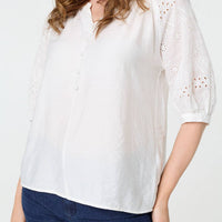 Broderie Anglaise 3/4 Puff Sleeve Blouse