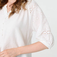 Broderie Anglaise 3/4 Puff Sleeve Blouse