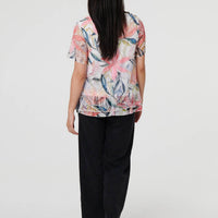 Floral Short Sleeve Mesh Layered Top