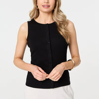 Sleeveless Button Front Slim Vest Top