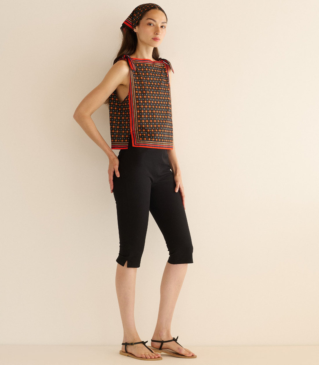 AMALIA TOP -- NOIR MONTMARTRE FOULARD