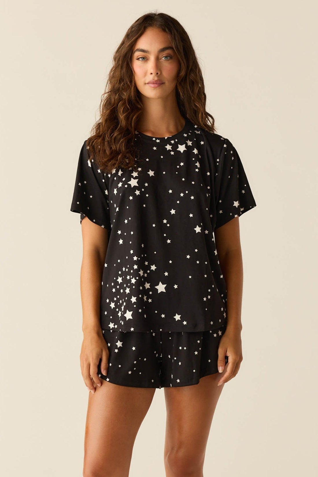Taylor Cloud Jersey PJ Set in Black Stars