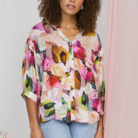 Brushstroke Print 3/4 Sleeve Shirt