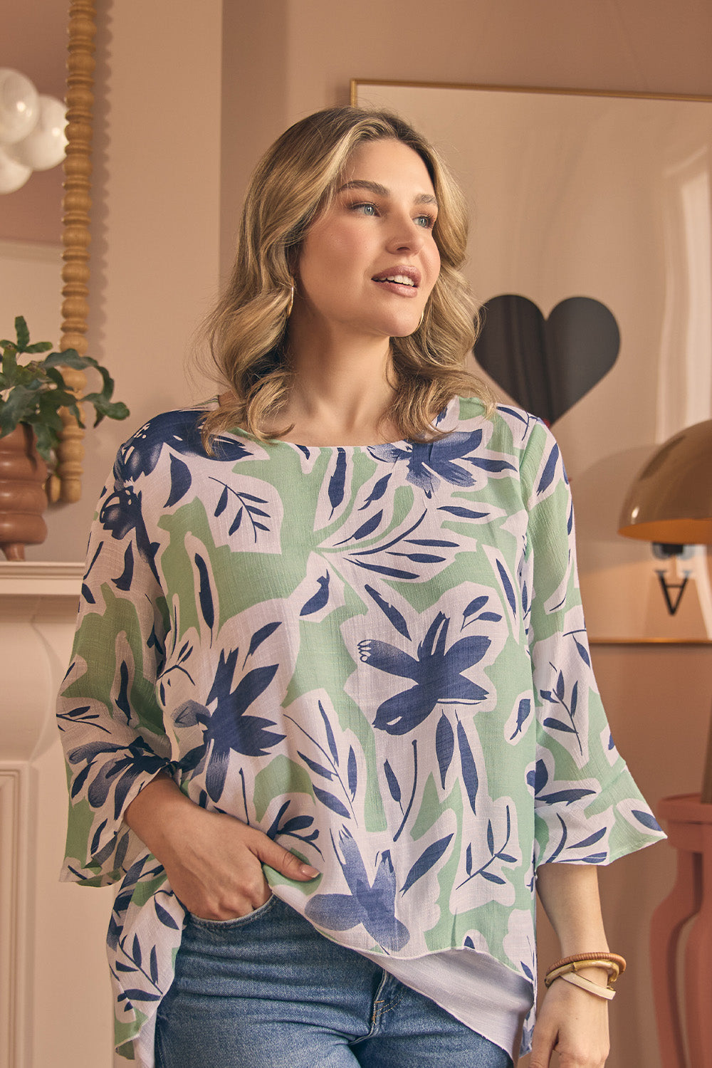 Floral Print Layered Relaxed Tunic Top