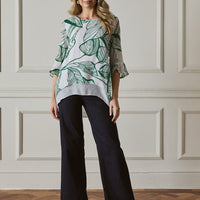 Leaf Print 3/4 Sleeve Layered Tunic Top