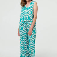 Geo Print V-Neck Sleeveless Relaxed Top