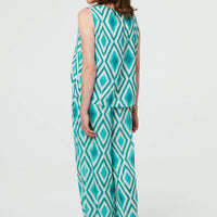Geo Print V-Neck Sleeveless Relaxed Top