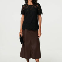 Lace Overlay Short Sleeve Blouse