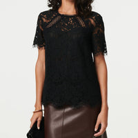 Lace Overlay Short Sleeve Blouse