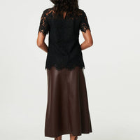 Lace Overlay Short Sleeve Blouse
