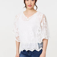 Broderie Anglaise Semi Sheer Peplum Top