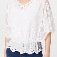 Broderie Anglaise Semi Sheer Peplum Top