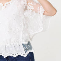Broderie Anglaise Semi Sheer Peplum Top
