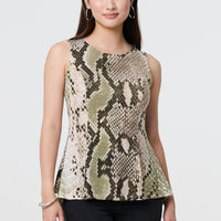 Snake Print Sleeveless Curve Hem Top