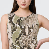 Snake Print Sleeveless Curve Hem Top