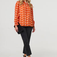 Printed Tie Neck Long Sleeve Blouse